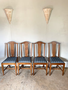 Set of Four Mid Century British Dining Chairs -  with newly covered seats in Guy Goodfellow Fabric