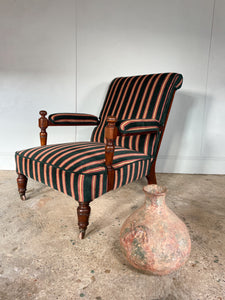 Victorian Open Arm Chair by Gillows reupholstered in Robert Kime