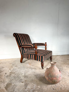 Victorian Open Arm Chair by Gillows reupholstered in Robert Kime