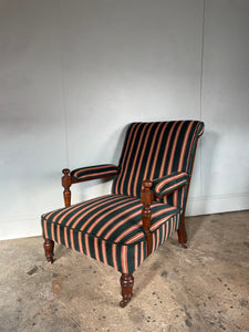 Victorian Open Arm Chair by Gillows reupholstered in Robert Kime