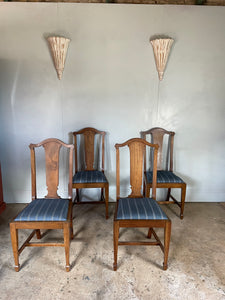 Set of Four Mid Century British Dining Chairs -  with newly covered seats in Guy Goodfellow Fabric