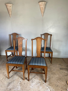 Set of Four Mid Century British Dining Chairs -  with newly covered seats in Guy Goodfellow Fabric