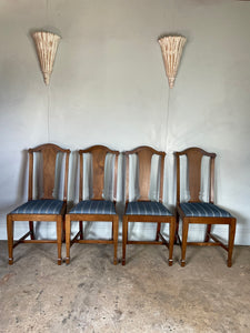 Set of Four Mid Century British Dining Chairs -  with newly covered seats in Guy Goodfellow Fabric