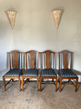 Load image into Gallery viewer, Set of Four Mid Century British Dining Chairs -  with newly covered seats in Guy Goodfellow Fabric
