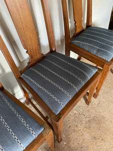 Set of Four Mid Century British Dining Chairs -  with newly covered seats in Guy Goodfellow Fabric