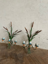 Load image into Gallery viewer, French Toileware Sconces with a bullrush design - rewired.
