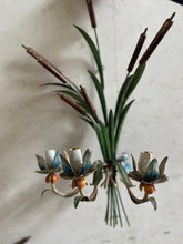 Load image into Gallery viewer, French Toileware Sconces with a bullrush design - rewired.
