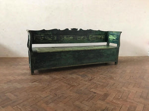 Antique Hungarian Green Painted Bench