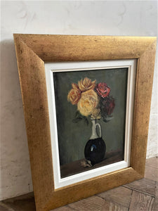 Roses in a Vase: French Oil on Canvas