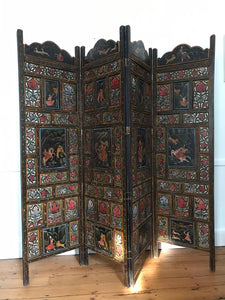 Wooden Carved Indian Painted Screen / Room Divider