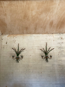 French Toileware Sconces with a bullrush design - rewired.